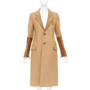 BOTTEGA VENETA 2019 Runway camel brown satin trim leather belted  coat IT38 XS
